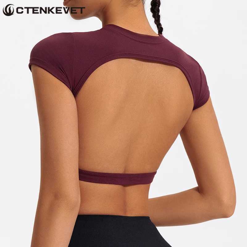 Ctenkevet sports short top womens fitness shirt yoga clothes womens gym training clothes crop top beautiful back T-shirt W250326