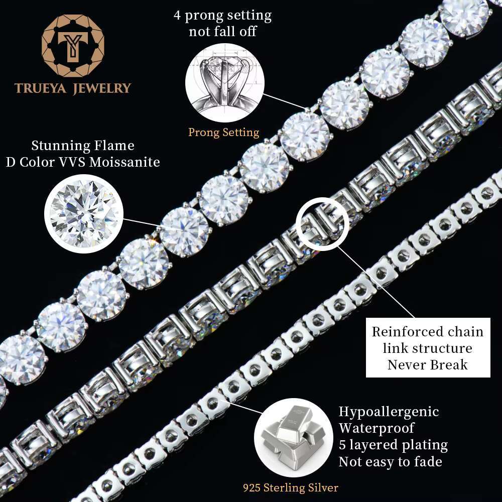 Factory Price Wholesale Men Womenhiphop Jewelry 925 Sterling Silver Gra Vvs Diamond Mossanite Moissanite Tennis Chain Bracelet