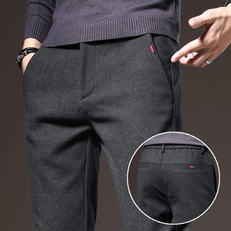 Autumn and winter mens straight leg long day pants thick casual n chiffon 250326