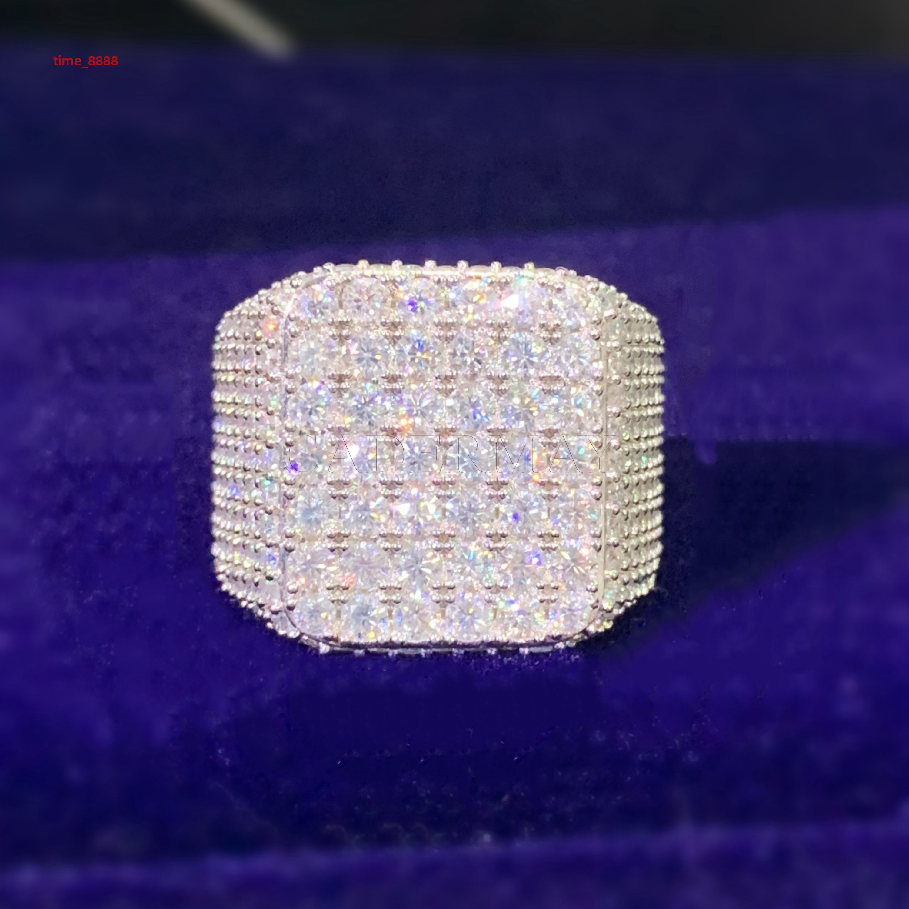 Hip-Hop Jewelry Bust Down Round Moissanite Cuban Ring Custom Made 925 Silver Iced Out Square Moissanite Champion Ring Men Gift