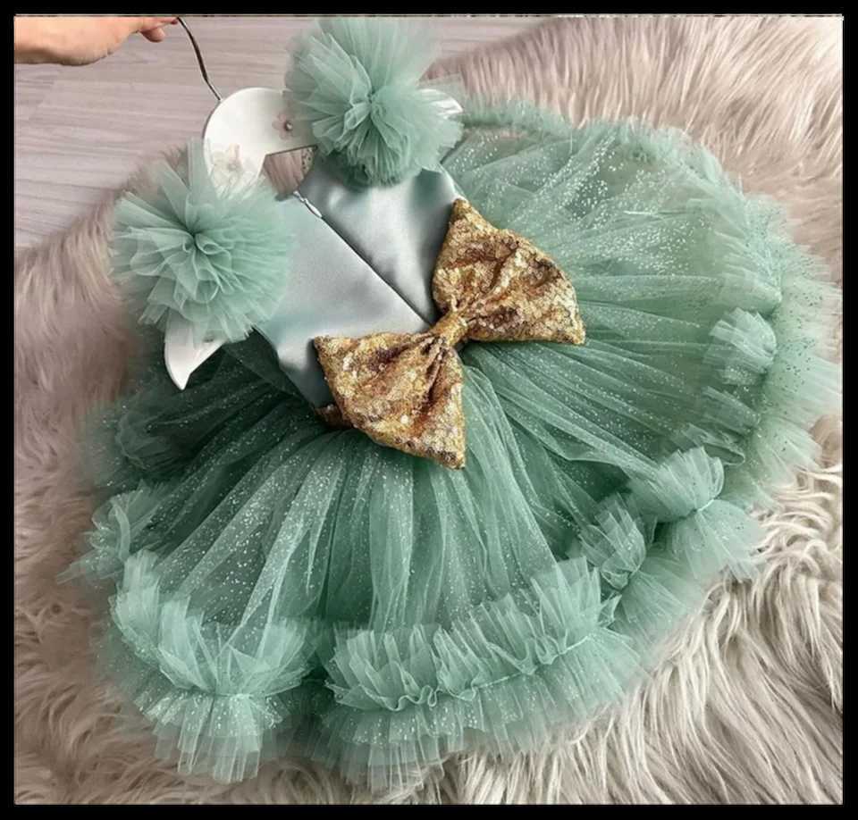 Lilac Turquoise Tutu Tulle Baby Birthday Par Princess Handmade Flower Girl Dress Long Fluffy Form Customized Occasion W250326