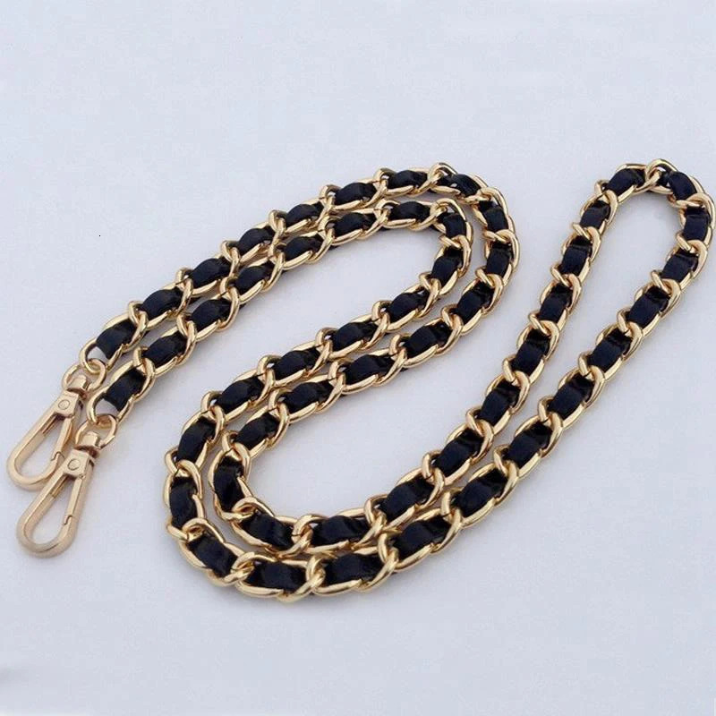 DIY 40cm-140cm Black PU Leather Purse Handles 11mm Replacement Metal Gold Silver Bronze Gun Black Chains Shoulder Bag Straps 250324