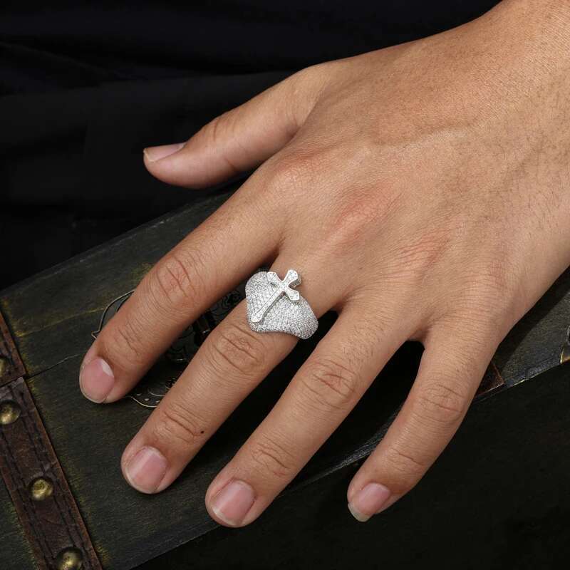TUHE Unisex Men Cross Finger Ring Iced Out Moissanite Prong Setting Fashion Luxury For Men Hip Hop Jewelry Gift