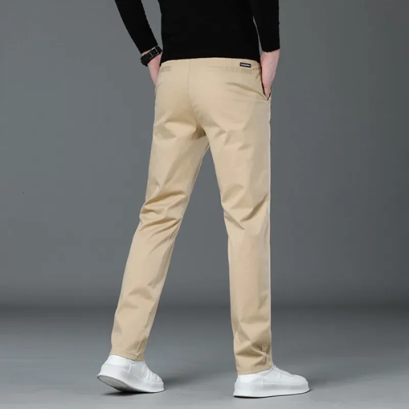 Autumn mens casual pants fashionable straight 97 cotton soft business ultrathin elastic khaki royal blue 250326