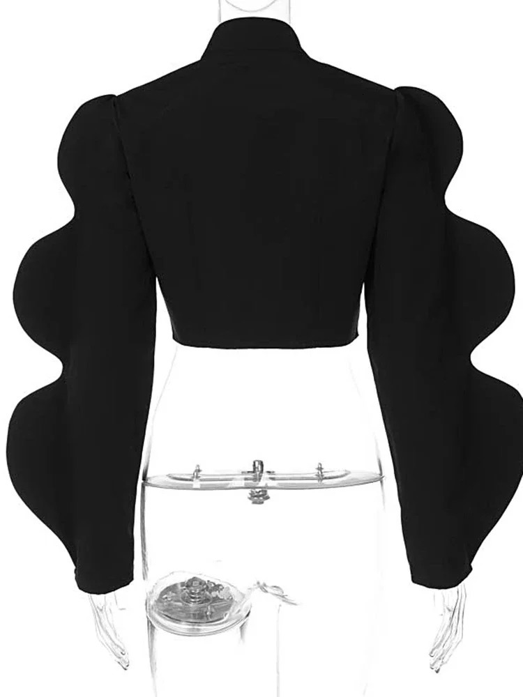 Y2k Tops Women Jacket Fashion Black Top Long Puff Sleeves Sweatshirt Spring Autumn Female er Streetwear Party Club Coat 250322
