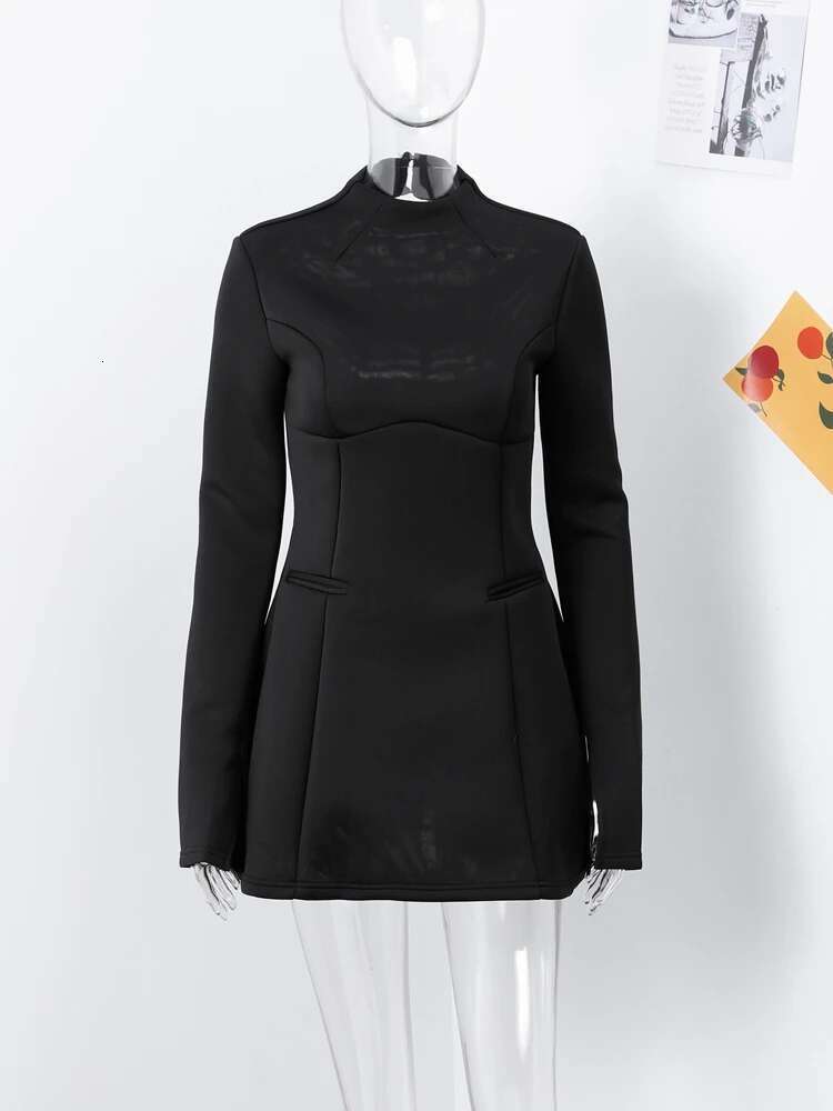 Fashion Backless Long Sleeve A-E Mini Dresses Elegant Women O-Neck High Waist Slim Club Party Dress Autumn Solid Robes