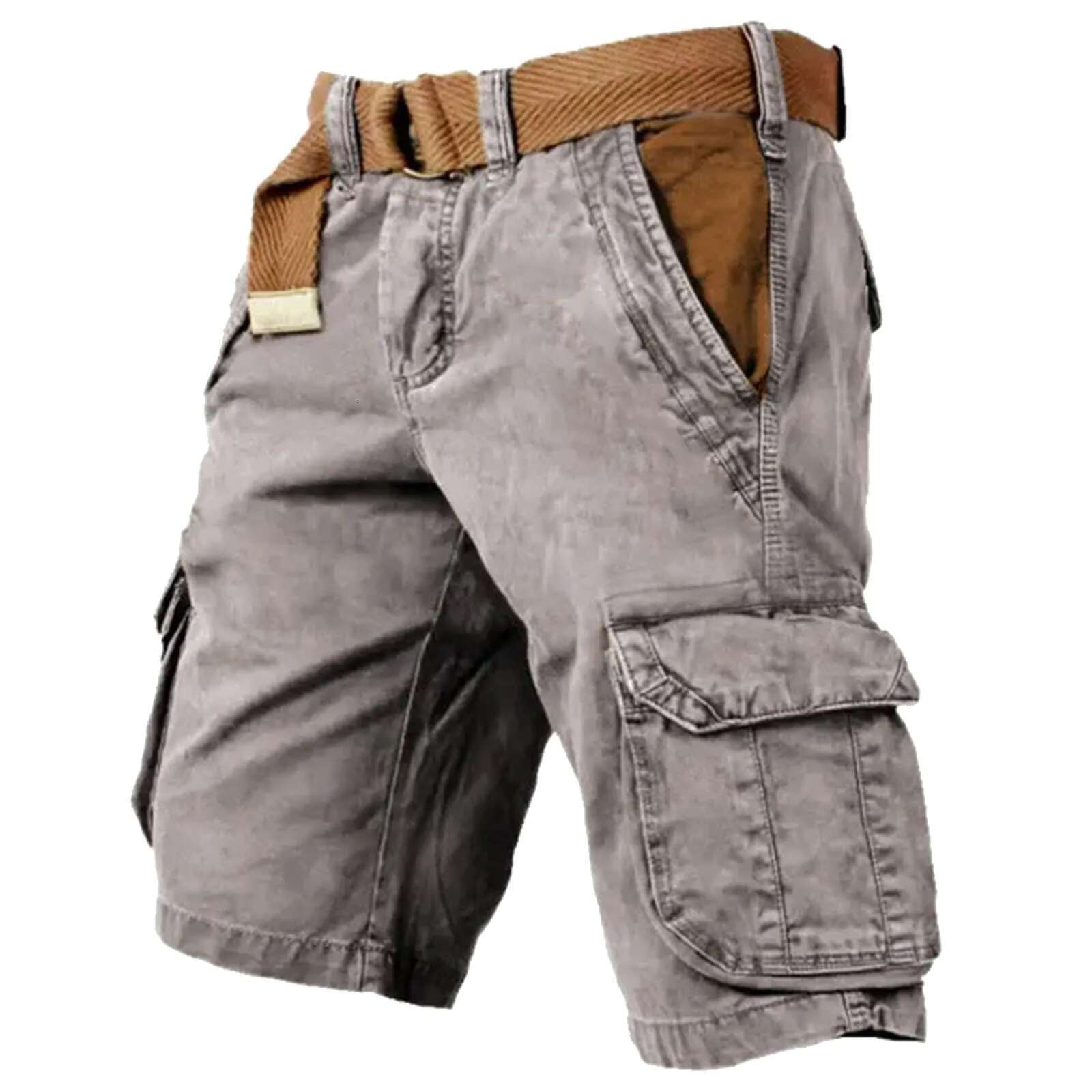 Vintage Cargo Men Casual Loose Patch Pockets Straight Pant for Mens Streetwear Fashion Graphic Print Shorts Summer