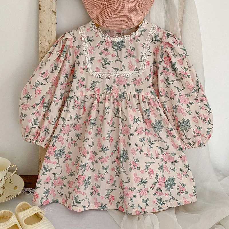Spring New Childrens Baby Girl Long Sleeve Sweet Flower Printed Princess Dress Autumn Baby Girl Dress Childrens Dress W250326