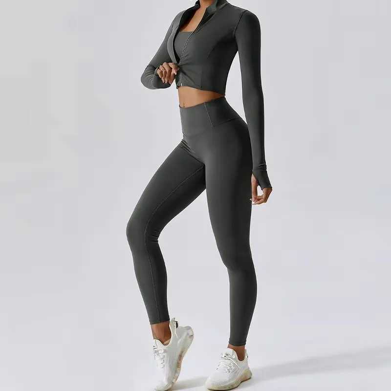 Yoga set 3pcs sports set womens exercise set quick drying yoga clothing gym jacket sportswear womens running jacket W250326