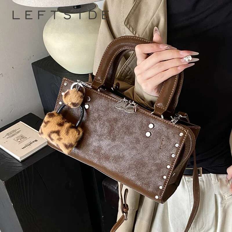 LEFTSIDE Studded Design Small PU Leather Square Shoulder Bags For Women 2024 Y2k Fashion Trend Underarm Bag Female Handbags