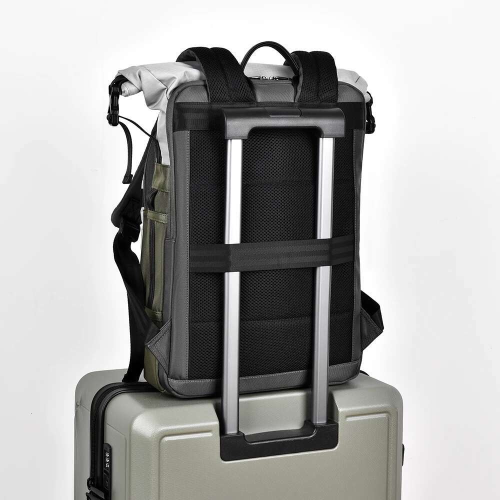 Roll Top 15.6" Laptop Waterproof Multi-Pocket Business Backpack Expandable Travel Bag Wear-Resistant Schoolbag