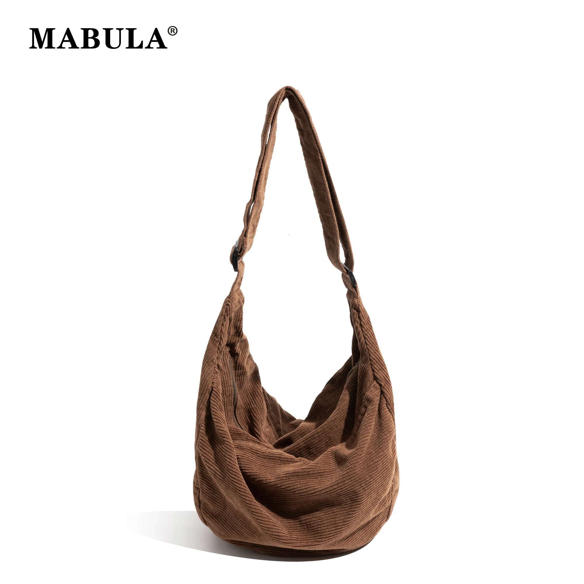 MABULA Retro Style Corduroy Adjustable Strap Vintage Fashion Large Capacity Shoulder Purse Simple Solid Autumn Crossbody Bag