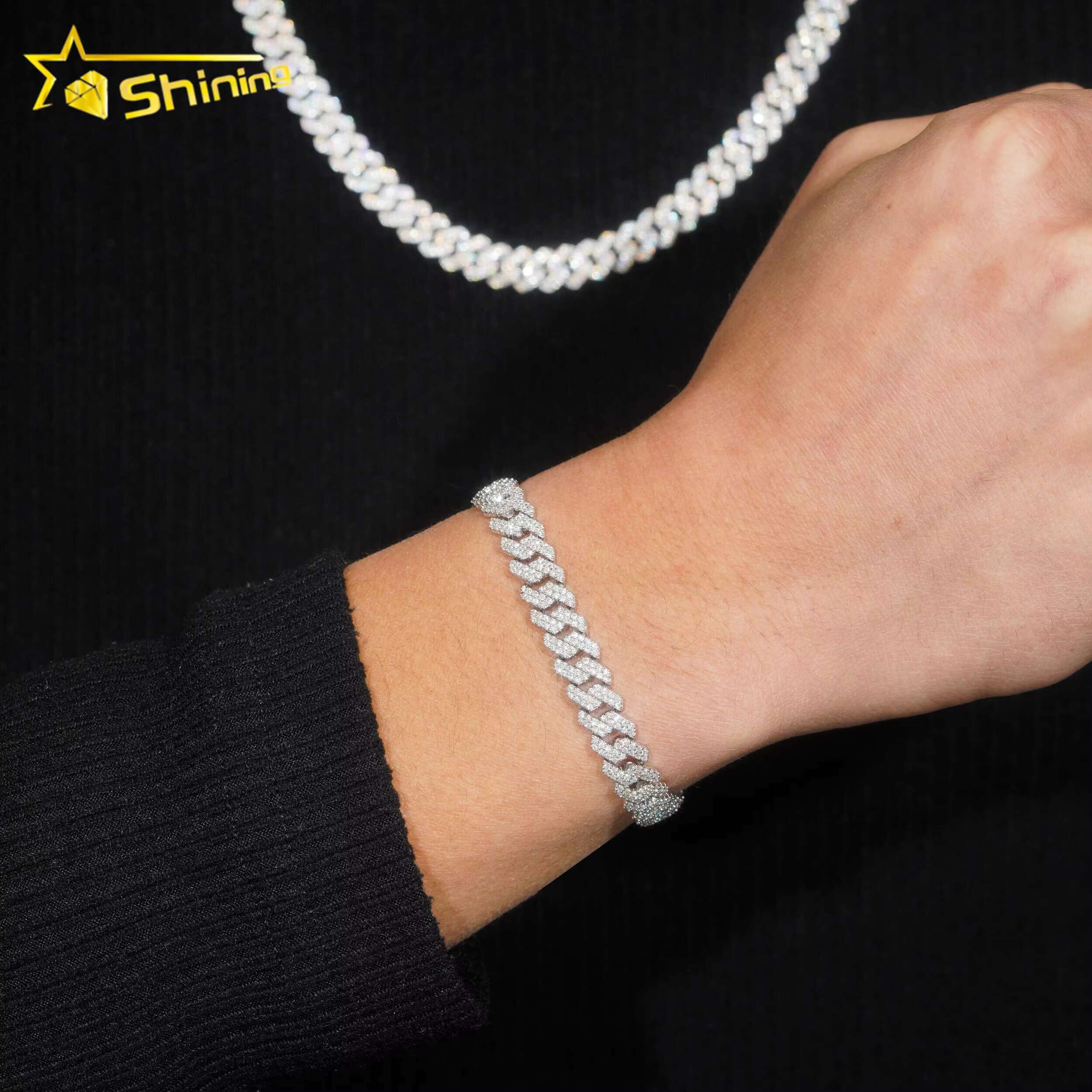 Stocks 8MM 925 Sterling Silver Gold Plated New Arrivals Hip Hop VVS D Color Moissanite Cuban Link Chain