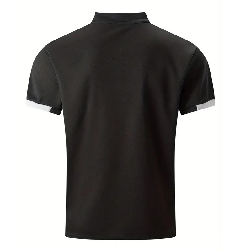 Mens spring and summer short sleeved printed polo shirt fashionable casual stand up collar 100 polyester quick drying top 250326