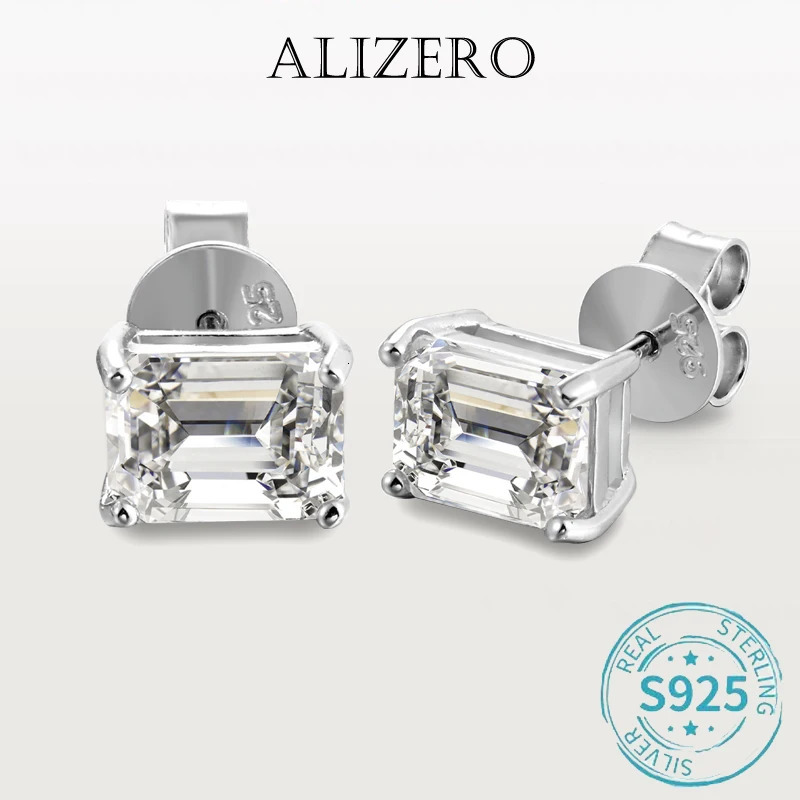 ALIZERO 2ct D VVS1 Emerald Cut Earrings For Women Fine Jewelry 925 Sterling Silver 18K White Gold Plated Stud Earring 250318