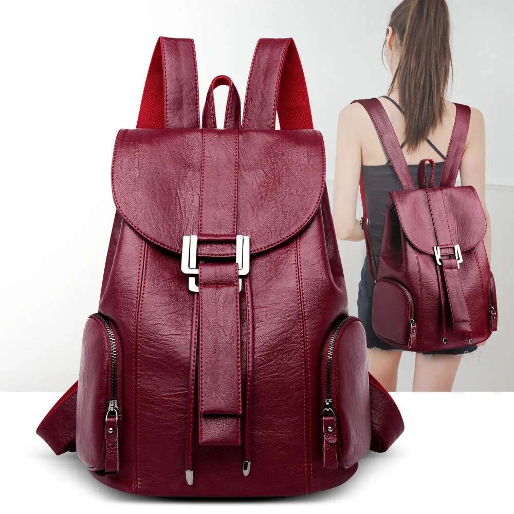 High Quality Leather Woman New Arrival Fashion Female Backpack String Bags Large Capacity School Bag Mochila Feminina