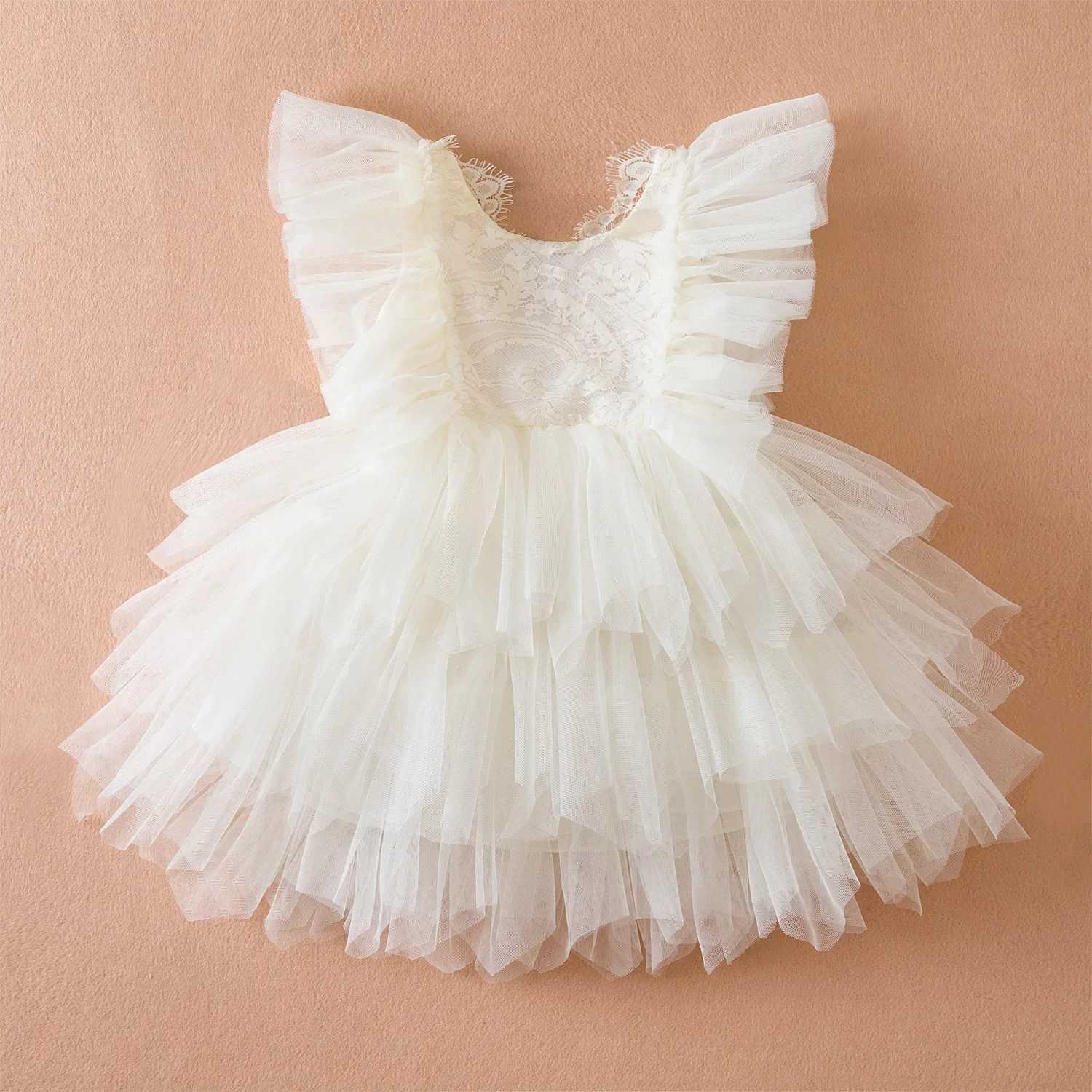 Ruffles Baby Girls Summer Dress 1-5 Year Old Lace Preschool Childrens Princess Dress Flower Girls Wedding Birthday Tutu Dress W250326