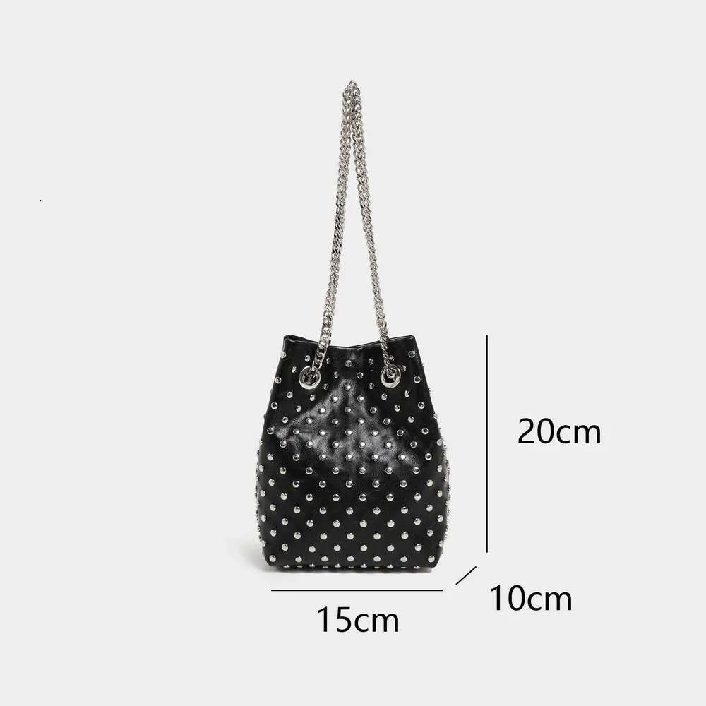 New High Quality Horseshoe Bucket Bag Exquisite PU Rivet Sequin Design Women's One Shoulder Handbag