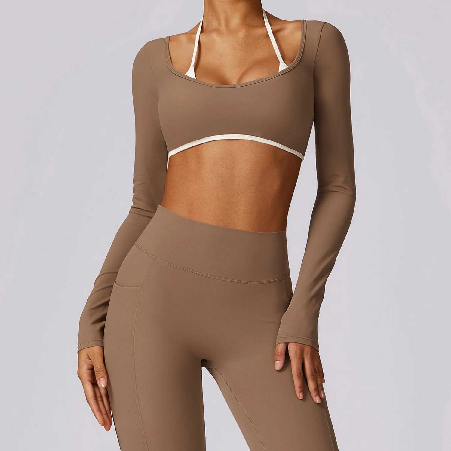 Sexy backless yoga long sleeved push up crop Top womens gym clothing Breathable yoga shirt Fitness training sports top W250326
