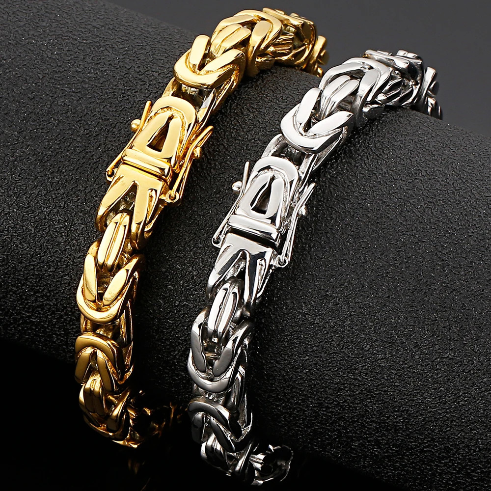 Hiphop Chain Bracelets For Men Never Fade Gold Color Stainless Steel Bracelet Manly Wrist 8.66 Classic Mens Jewellery Wholesale 250318