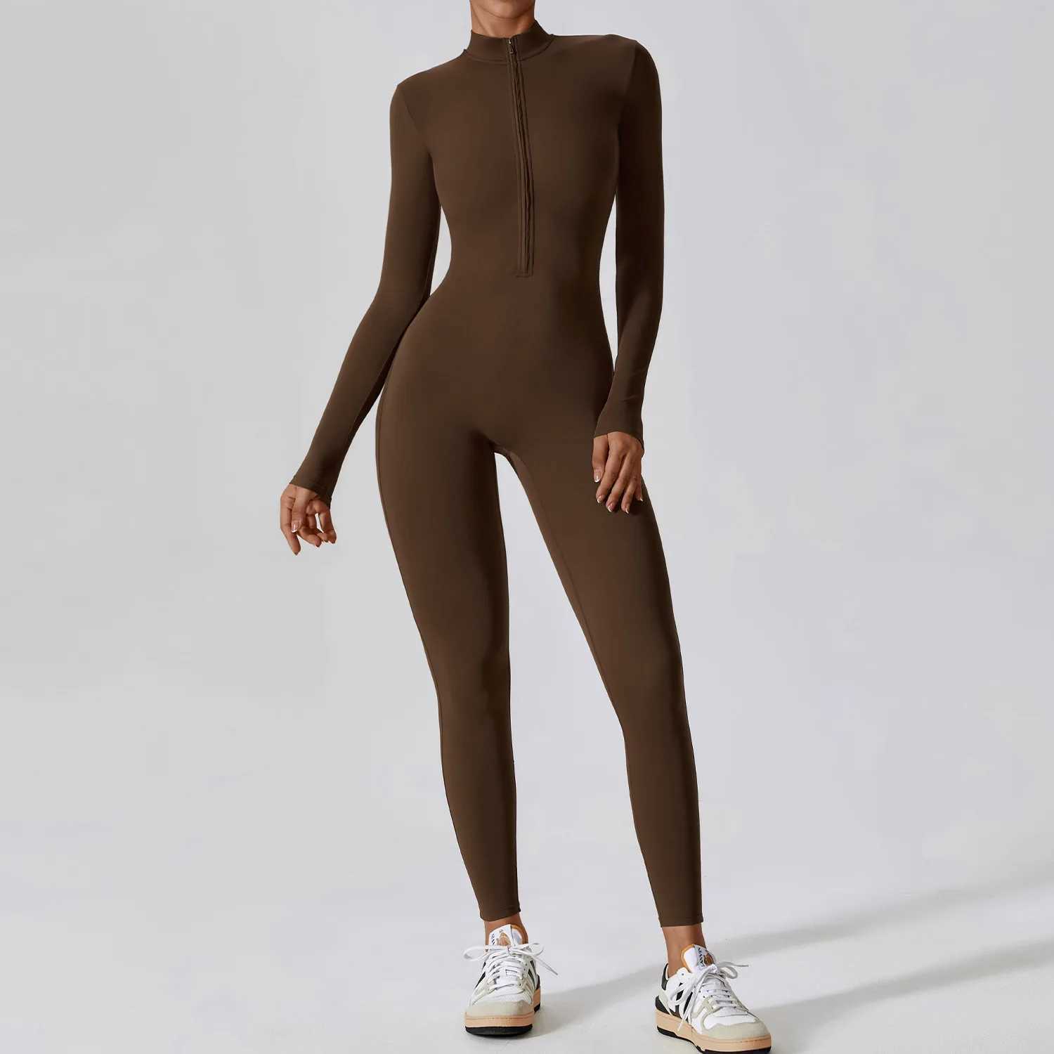 Yoga Boilersuit long sleeved womens sportswear zipper jumpsuit for exercise high-intensity fitness one-piece tight fitting clothing W250326