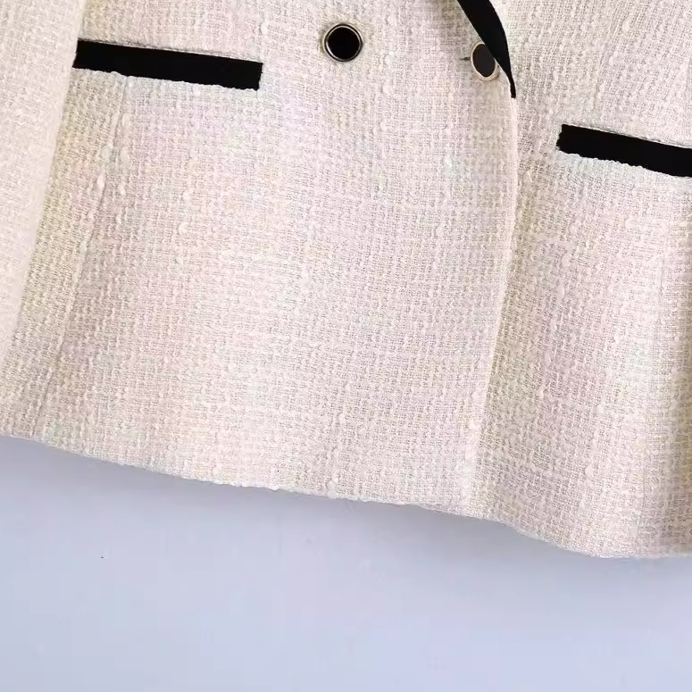 ZARZ Homemade Style New Women's Versatile and Fashionable White Contrast Edging Woolen Coat