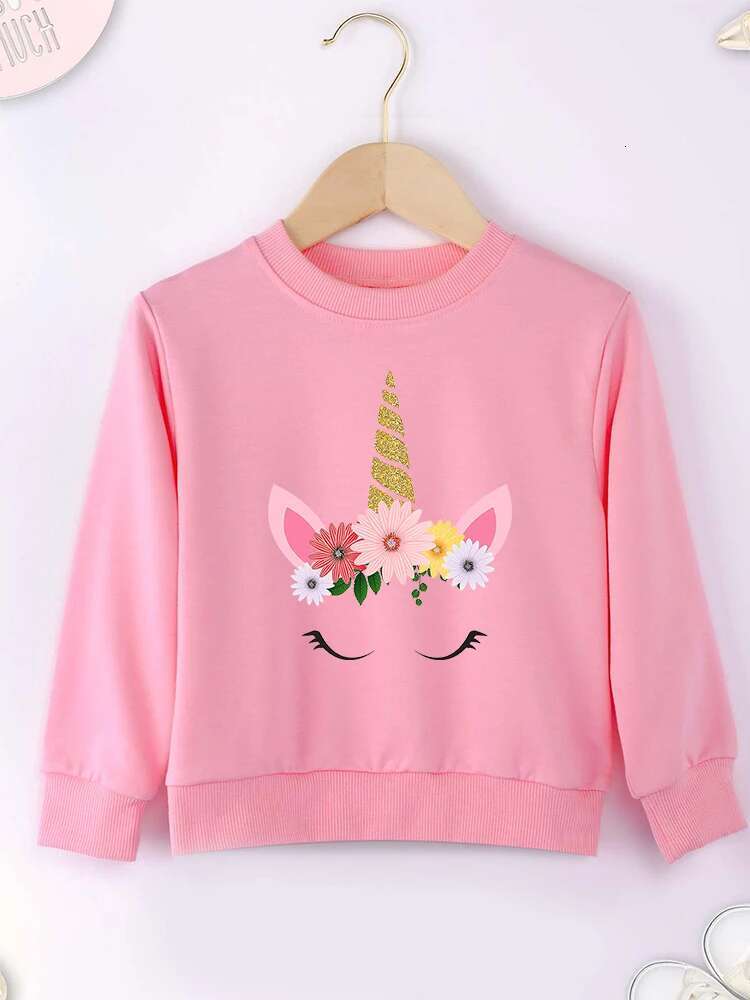 Ddmyshoesvip Unicorn Cute Girl Clothes Pink Sweet Style To Years Children Sweatshirt Aesthetic Fashion European Kids Hoodie