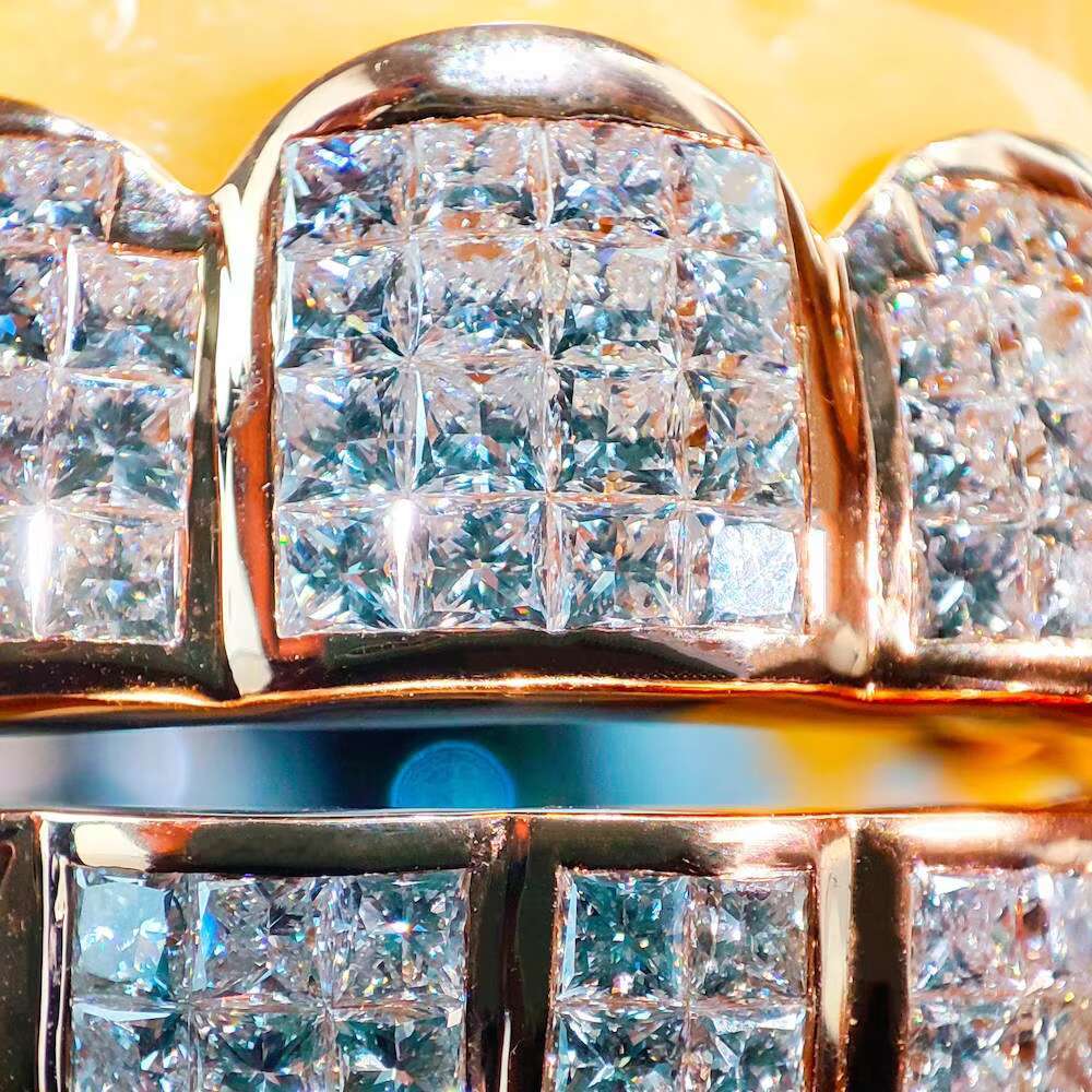 8 on 8 Vvs Baguette Moissanite Diamond With 10Kt Silver Gold Framing Attached Teeth Grillz Unique Wear Unisex