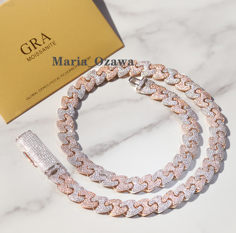 Pass Diamond Tester Vvs Moissanite 11mm Wide Two Tones Gold Plated Sterling Silver Cuban Link Chain