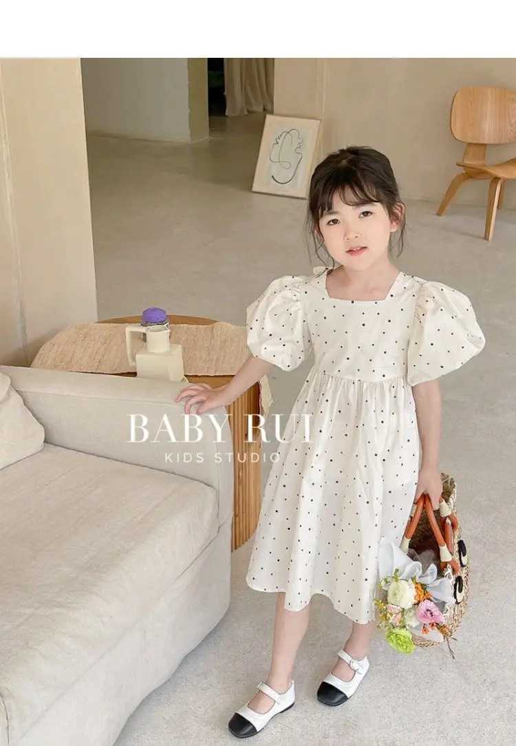 Girls Korean version polka dot backless dress 2025 summer set new baby bubble sleeve princess dress trend W250326