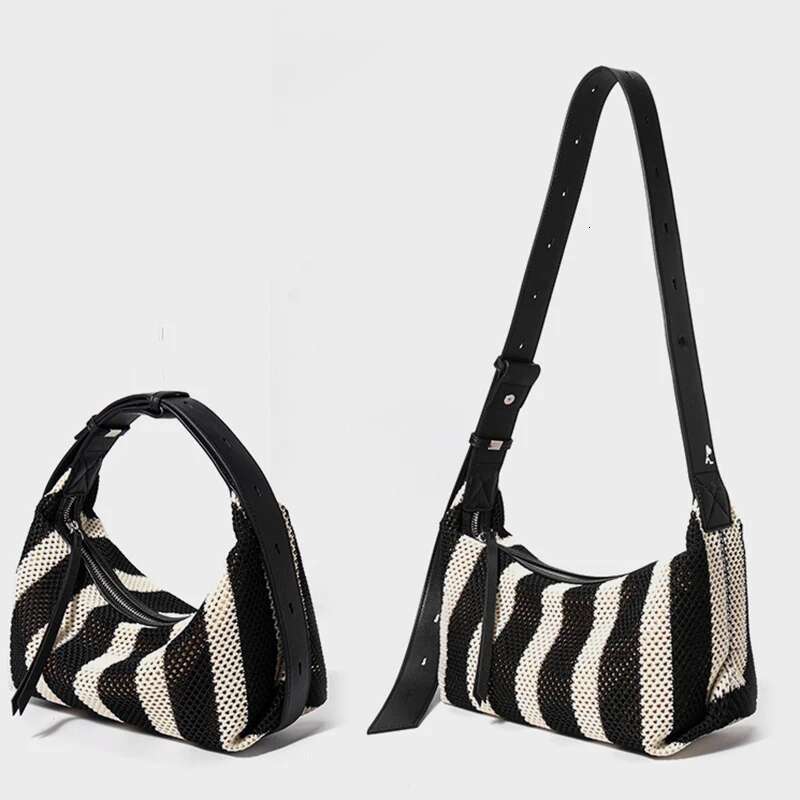 Formeki Women Shoulder Striped Weave Pillow Ladies Female Banana Casual Tote Bag