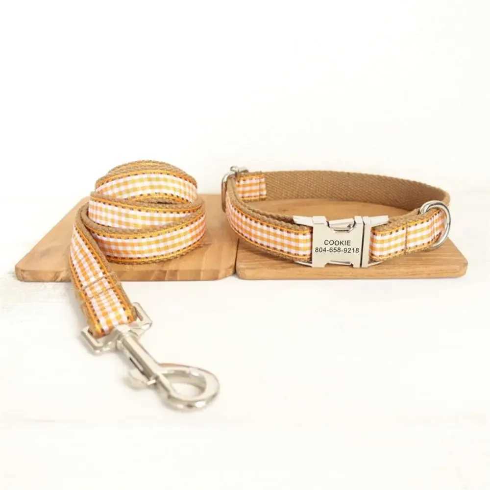 Personalized pet collar customized name ID tag adjustable brown Scottish regular cat and dog collar lead strap X250326