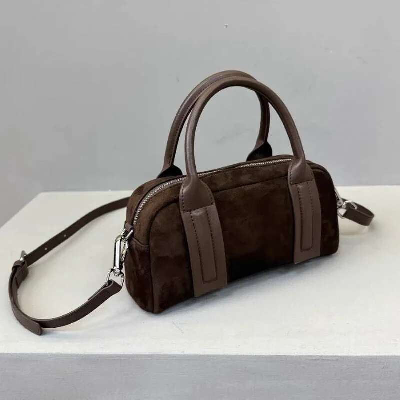 Retro Suede Boston Pillow Pack Women Brand Designer Shoulder Bowg Bag 2024 Autumn Winter High Street Fashion Crossbody Bags