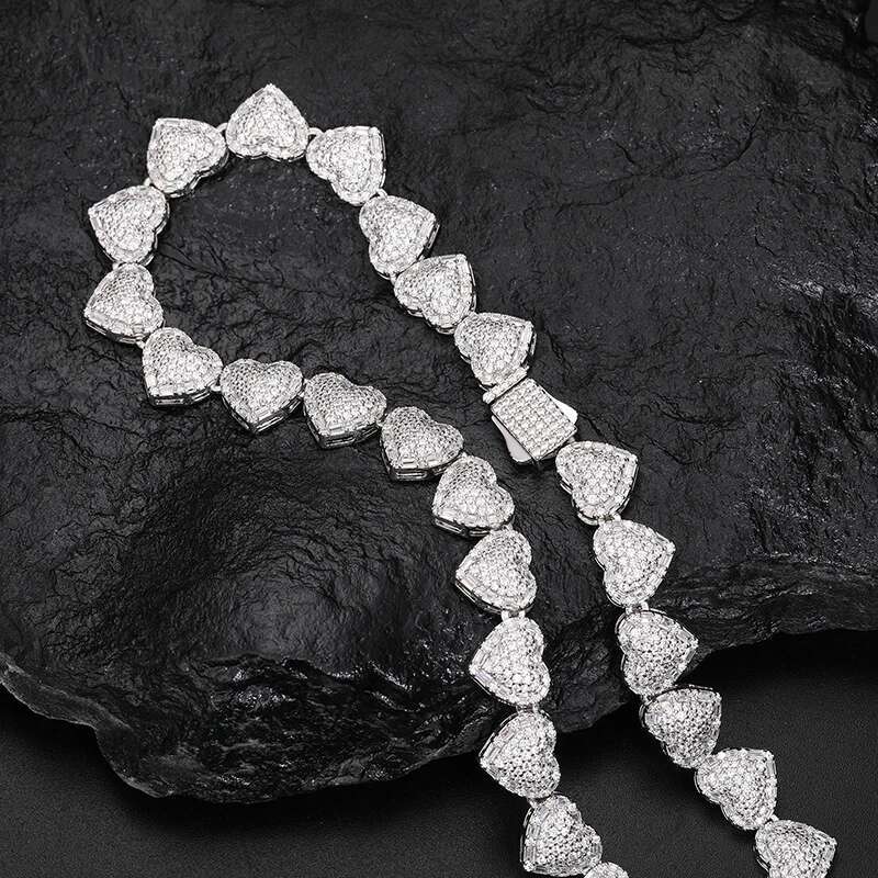 10mm Heart Bracelet vvs1 Moissanite T 925 Silver For Women Chain Link Bracelets Unisex Fine Jewelry