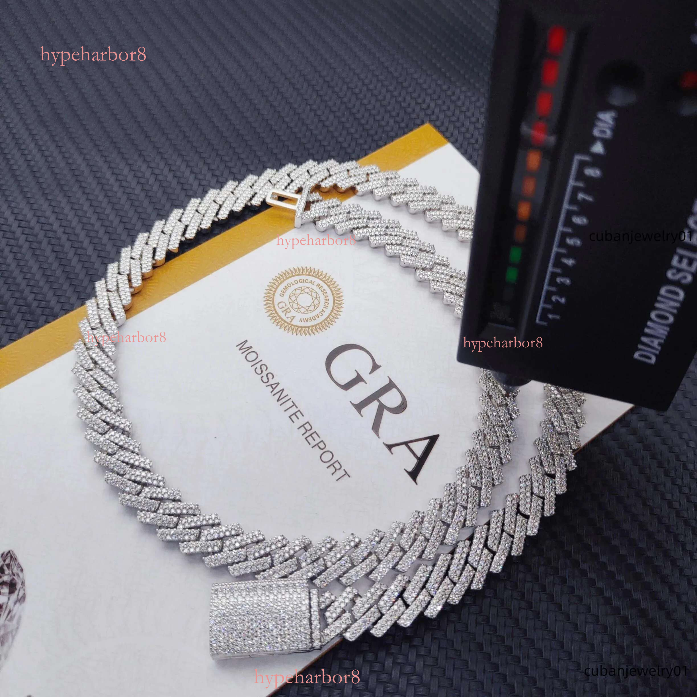 pass test 8-14mm wide GRA moissanite dia gold Sterg Sier cuban k chain for Men Hip Hop necklace