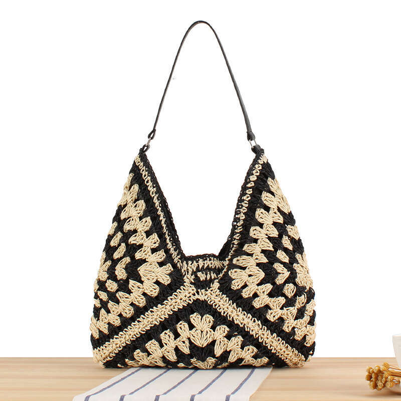 e1 Popular large capacity versatile and fashionable paper rope woven bag, vacation commuting shoulder bag