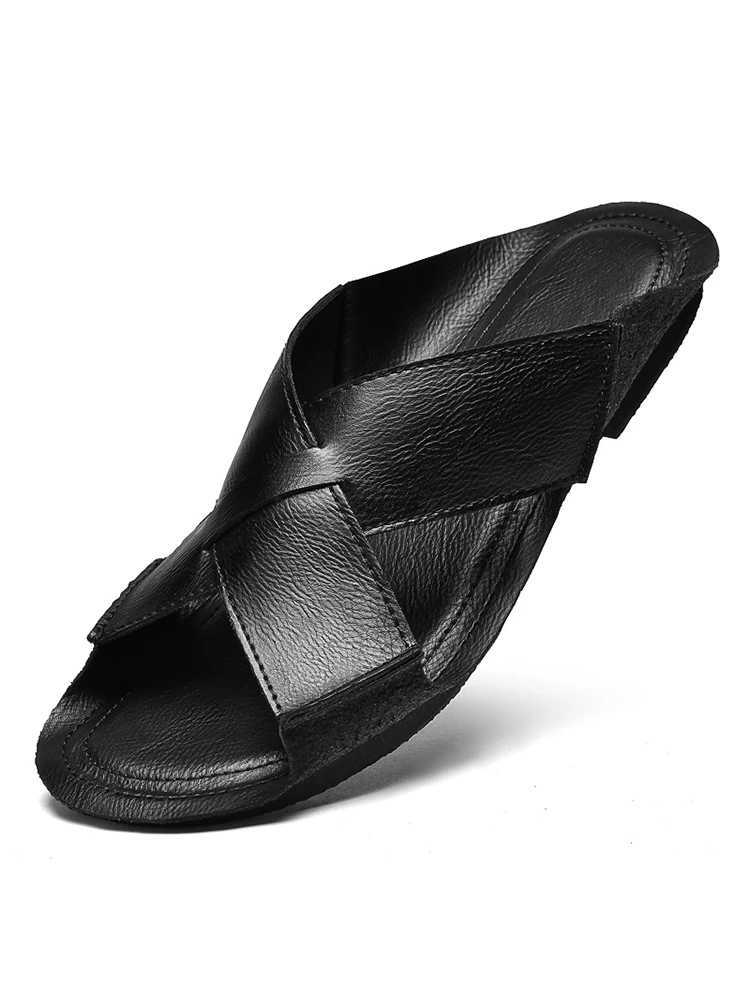 Summer mens black brown sandals handmade outdoor slippers mens N-Slip flip slippers comfortable casual shoes MocassinXJ250326