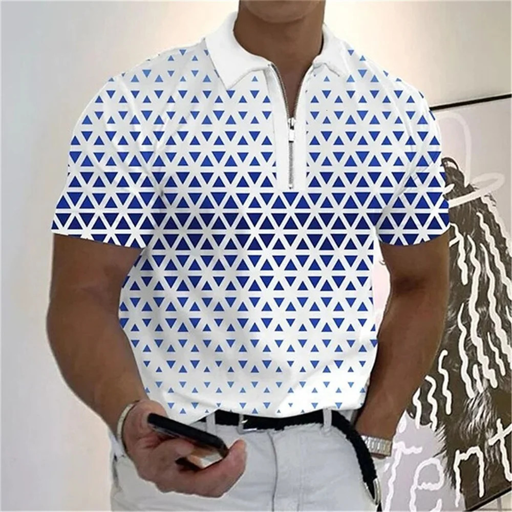 Mens polo shirt plain zipper summer short sleeved casual golf street top fashionable mens clothing 250326