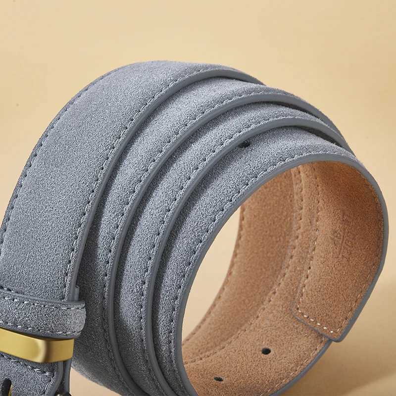 Fashion suede denim womens leather belt 3.5cm wide belt metal buckle womens belt matching dress jeans W250326