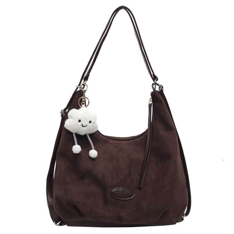42 Fashionable pleated women's autumn and winter new style large capacity bag 2024 texture double shoulder suede trendy pendant