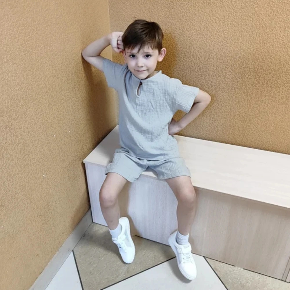 1-8T Kids Sets Summer Clothes Linen Cotton Toddler Baby Boy Girl Costumes Short Sleeve Tops Shorts Outfits Children Clothing 250326