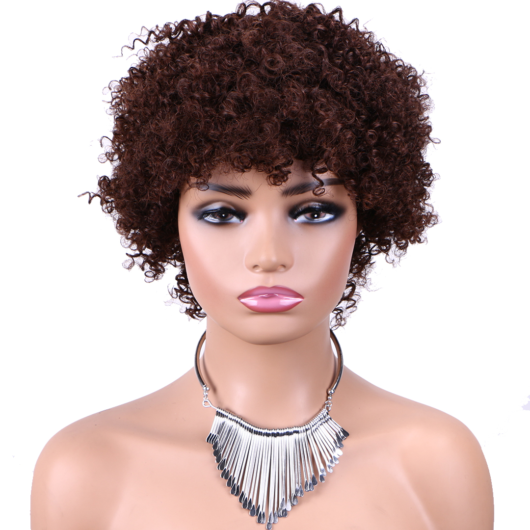 Human Hair Wig 6 Inch Real Hand Tied Lace Wig Tight Wool Curly Afro Kinky Texture Natural Black Hair Wig For Women Soft Lightweight