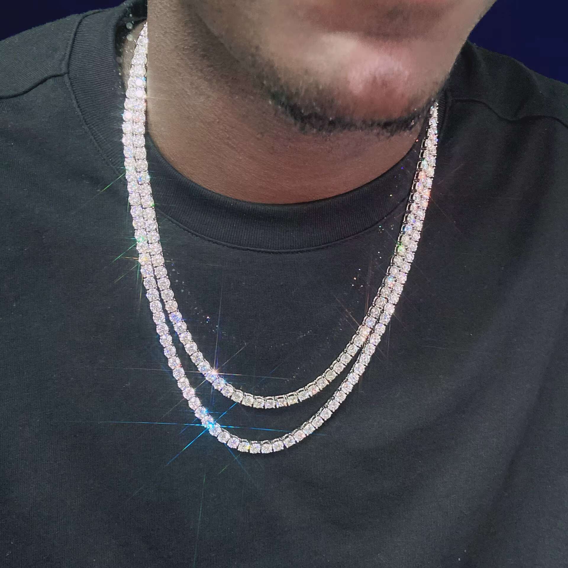 FineJewelry Necklaces 925 Sterling Silver Moissanite Tennis Chain 3 4 5mm Stone Custom with 14K Gold Plated for Men Women