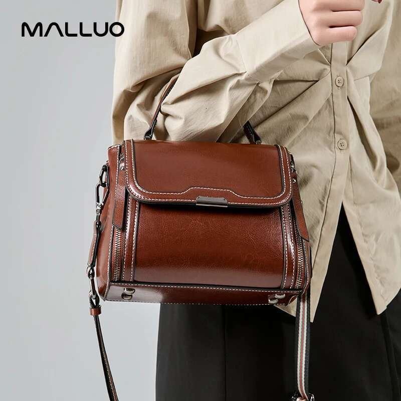 Designer Oil Wax Cowhide Leather Women's Handbag Crossbody Bag Lady Commuter Handbill Shoulder Messenger Bags For Female