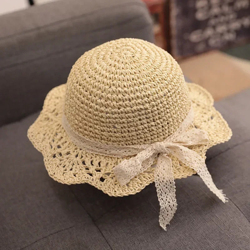 Childrens Summer Hat Sunshade Lace Straw Baby Girl Cap Girls Baby Sunscreen Beach Hat Beach Children Panama Hat Princess 250326