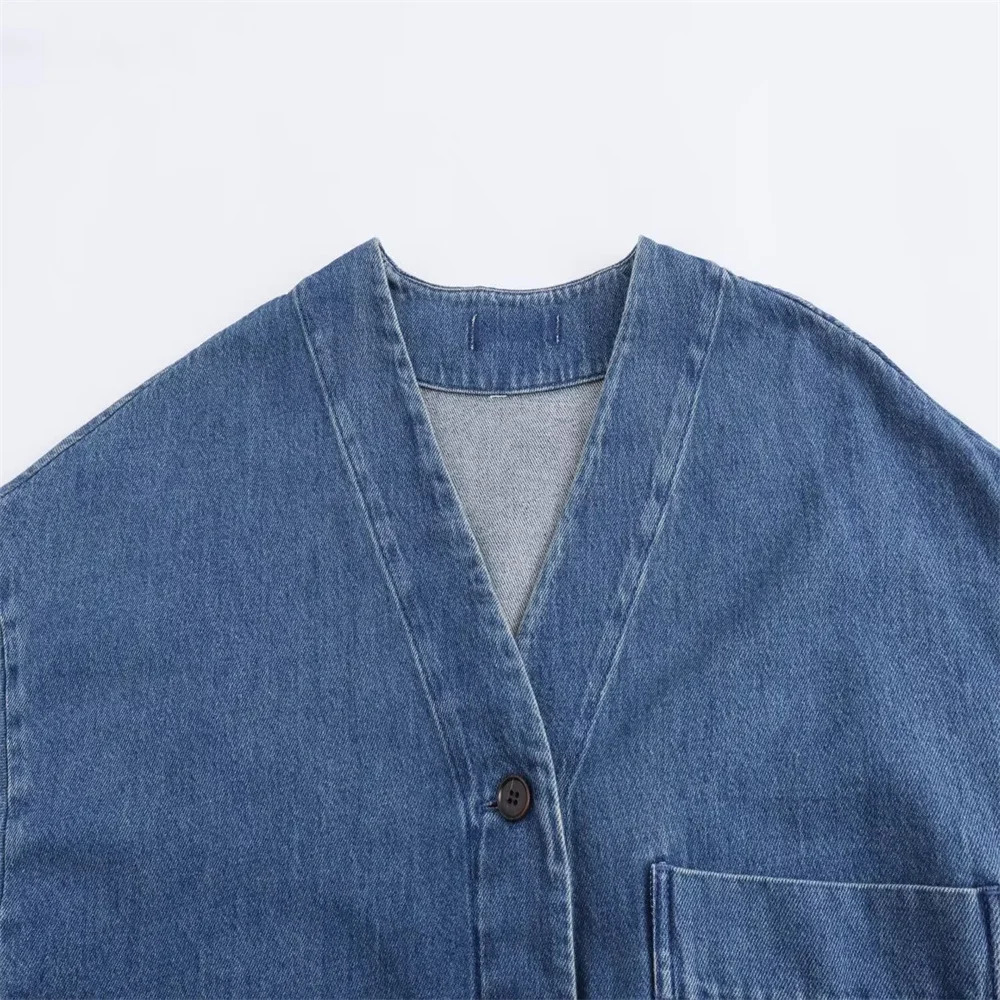 Kar Otza 2024 summer French womens casual loose Vneck long sleeved denim jacket 250318
