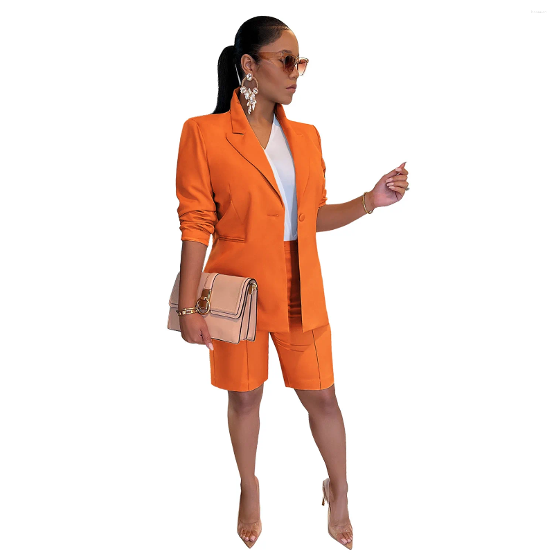 Womens Tracksuits Suit Blazer And Pants Casual Fashion Solid Long Sleeved Versatile Coat Tight Shorts Set Slim Fit Office 2 Piece