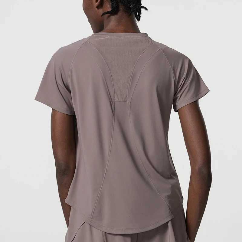 Summer short sleeved yoga T-shirt womens round neck gym running top loose breathable quick drying sports shirt womens sports shirt W250326
