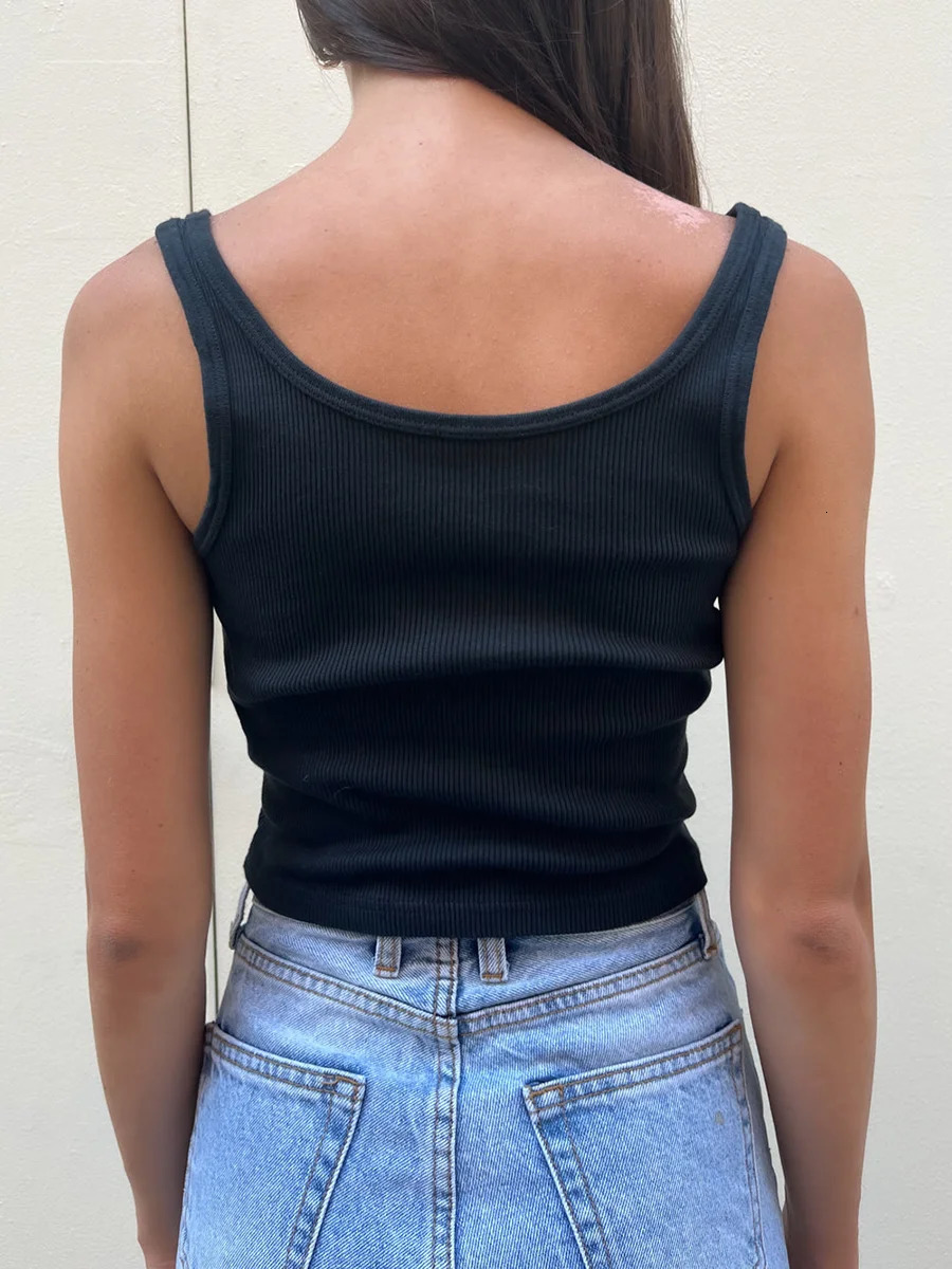 Button fashion slim fit vest for womens summer sweet and cute sleeveless cotton short sleeved top for womens casual streetwear Y2k Harajuku T-shirt 25