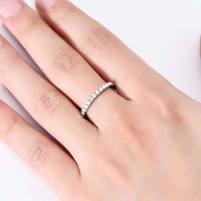 Full Eternity Bands 2mm Moissanite with Certificate 925 Sterling Silver Rings All-Around Wedding Jewelry Gifts for Women